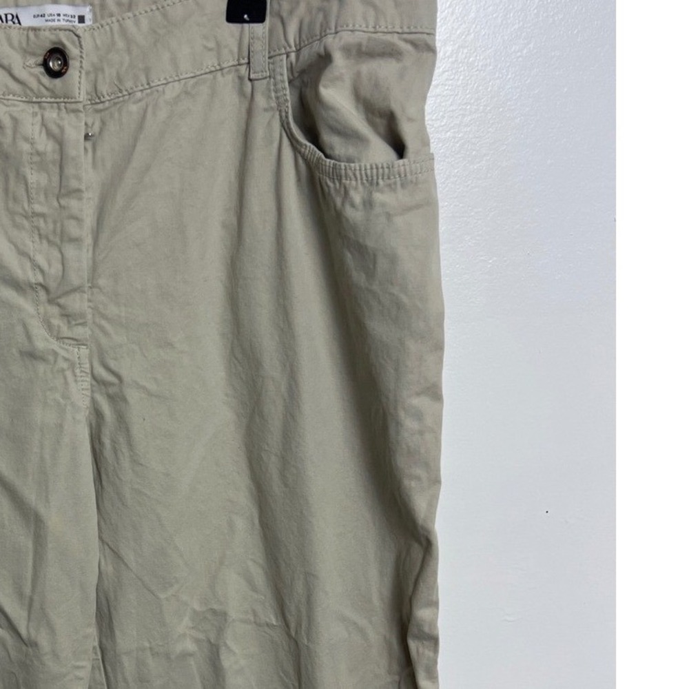 Zara Khaki Tan Cotton Utility Wide Leg Pants Womens 10 Drawstring
Hem Parachute